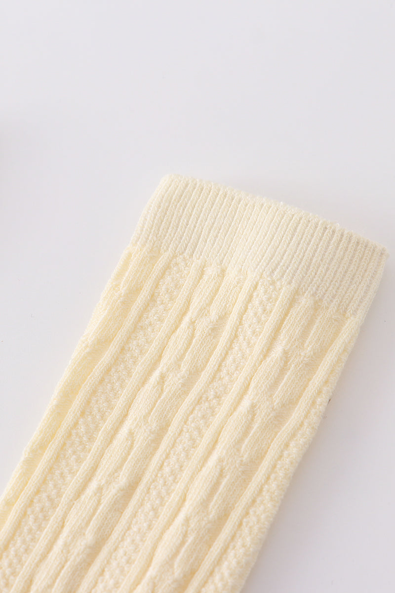 Cream Knit Knee High Socks