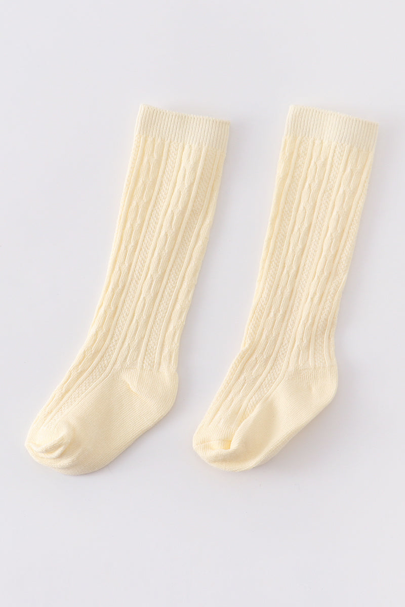 Cream Knit Knee High Socks