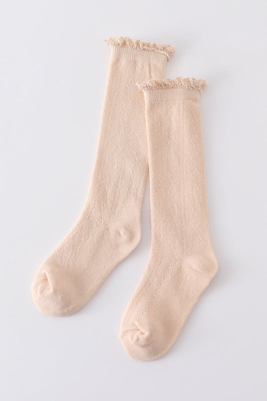 Beige Lace Knit Socks