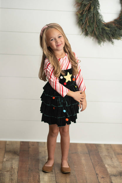 Candy Cane & Velvet Christmas Tree Holiday Dress Set