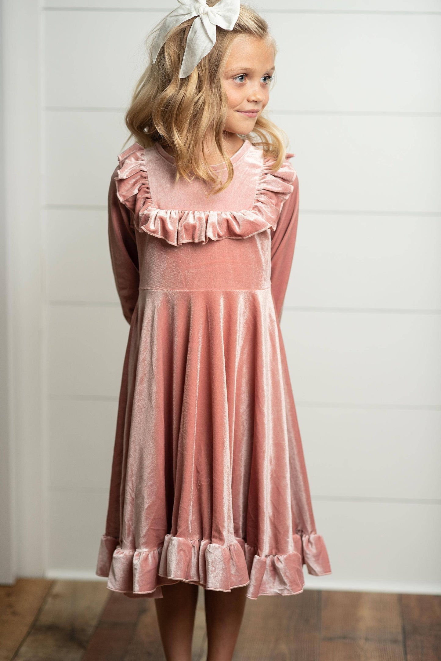 Pink Velvet Ruffle Holiday Dress