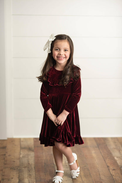Wine Velvet Ruffle Fancy Winter Christmas Holiday Dress