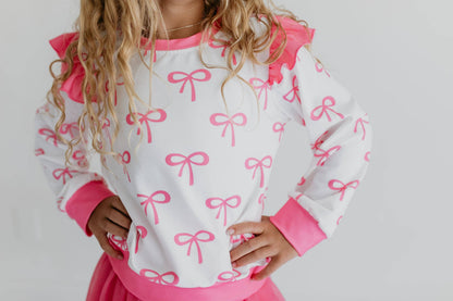 Girls White & Hot Pink Coquette Bow and Tulle Skirt Set