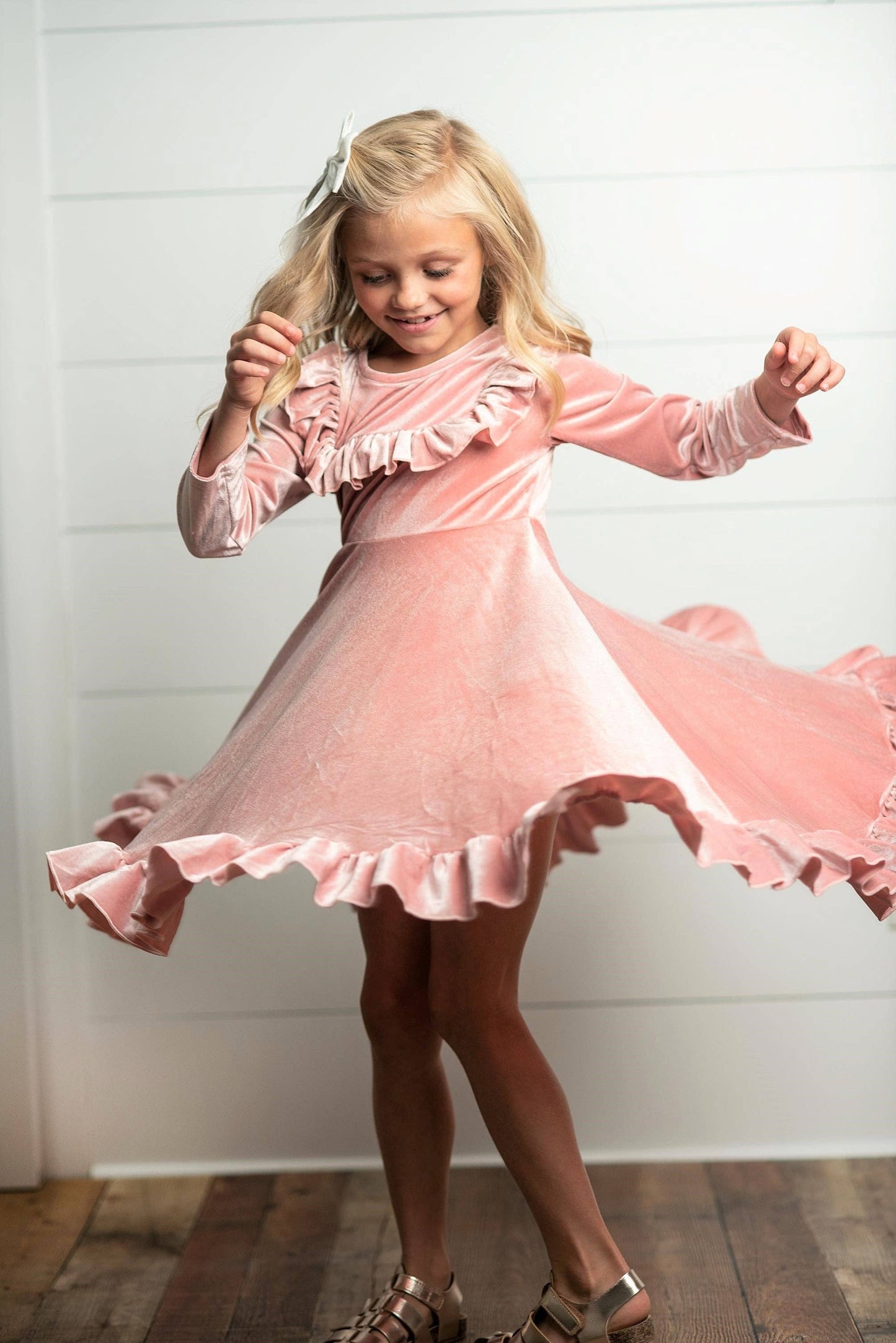 Pink Velvet Ruffle Holiday Dress
