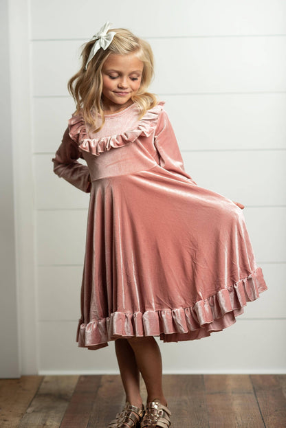 Pink Velvet Ruffle Holiday Dress