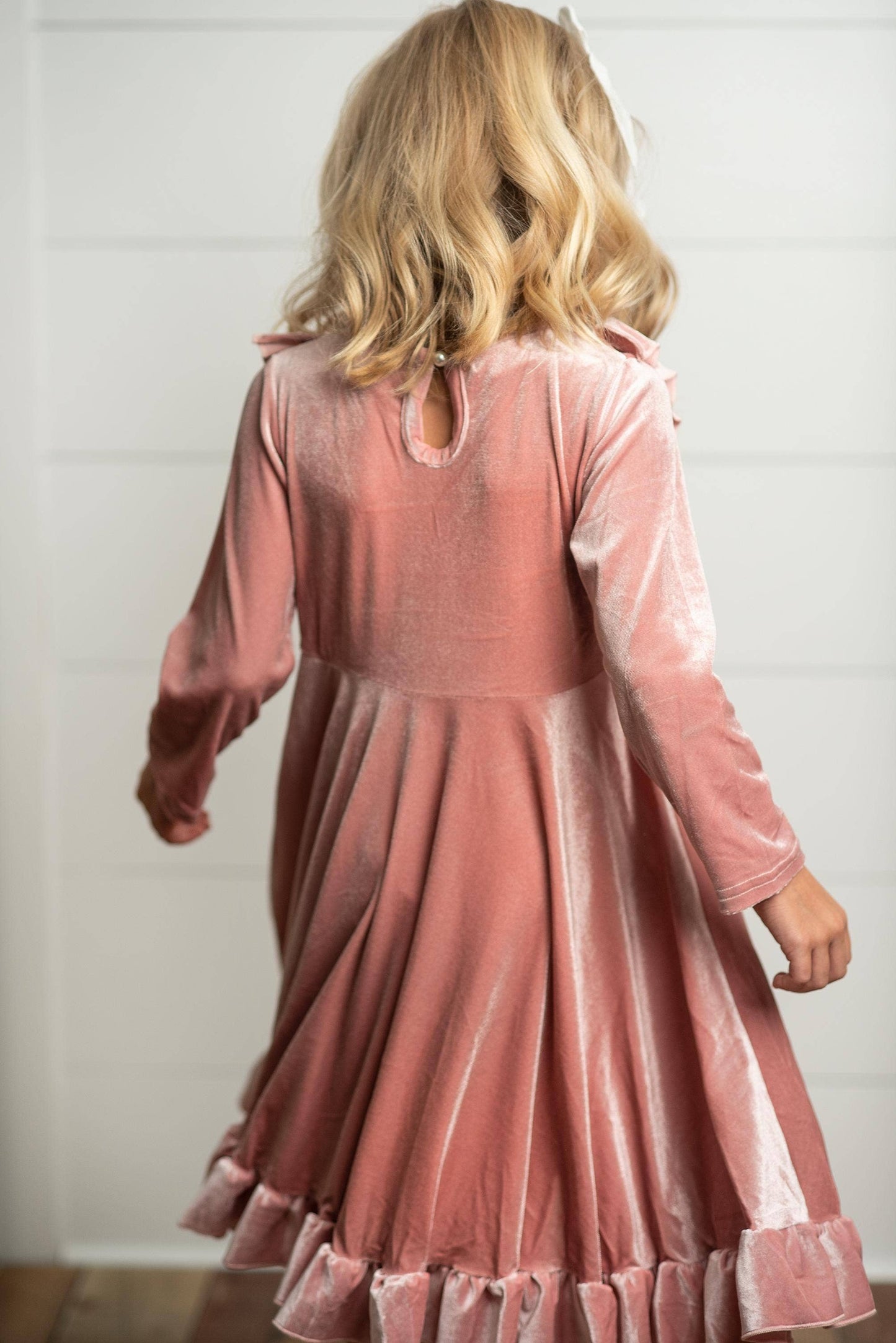 Pink Velvet Ruffle Holiday Dress