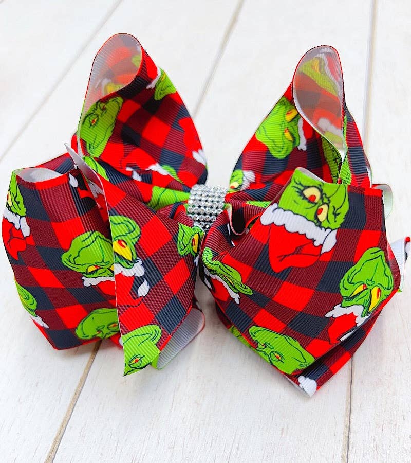 Green Guy Plaid Hair Bow