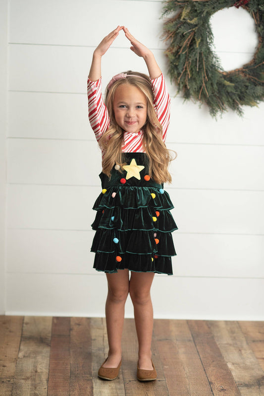 Candy Cane & Velvet Christmas Tree Holiday Dress Set