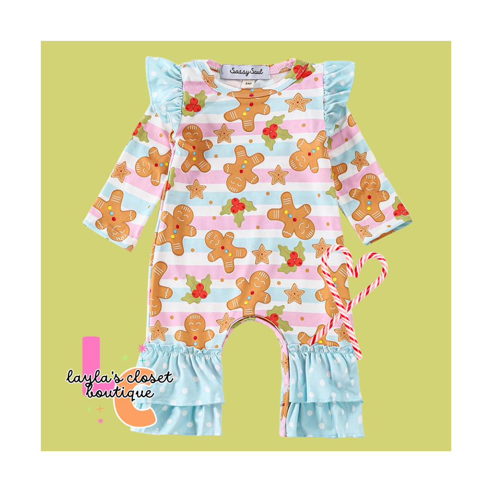 Blue Gingerbread Romper