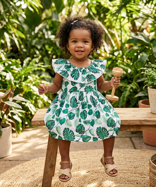 Flounce Sleeve Tropical Dress