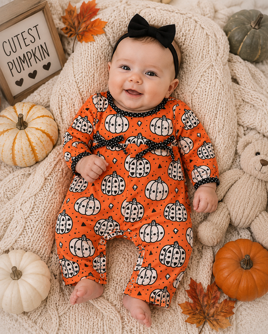Pumpkin Polka Dot Romper