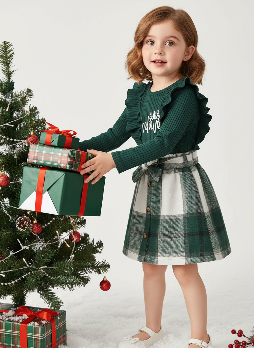 Believe Plaid Skirt Set