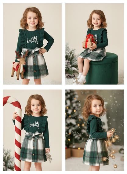 Believe Plaid Skirt Set