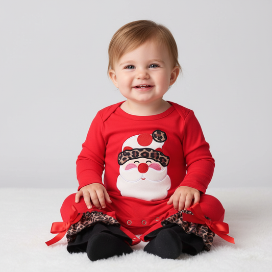Santa Applique Leopard Romper