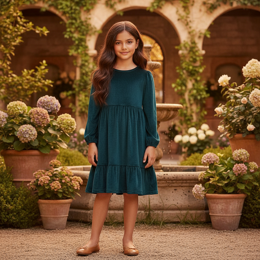 Forest Velvet Tiered Dress