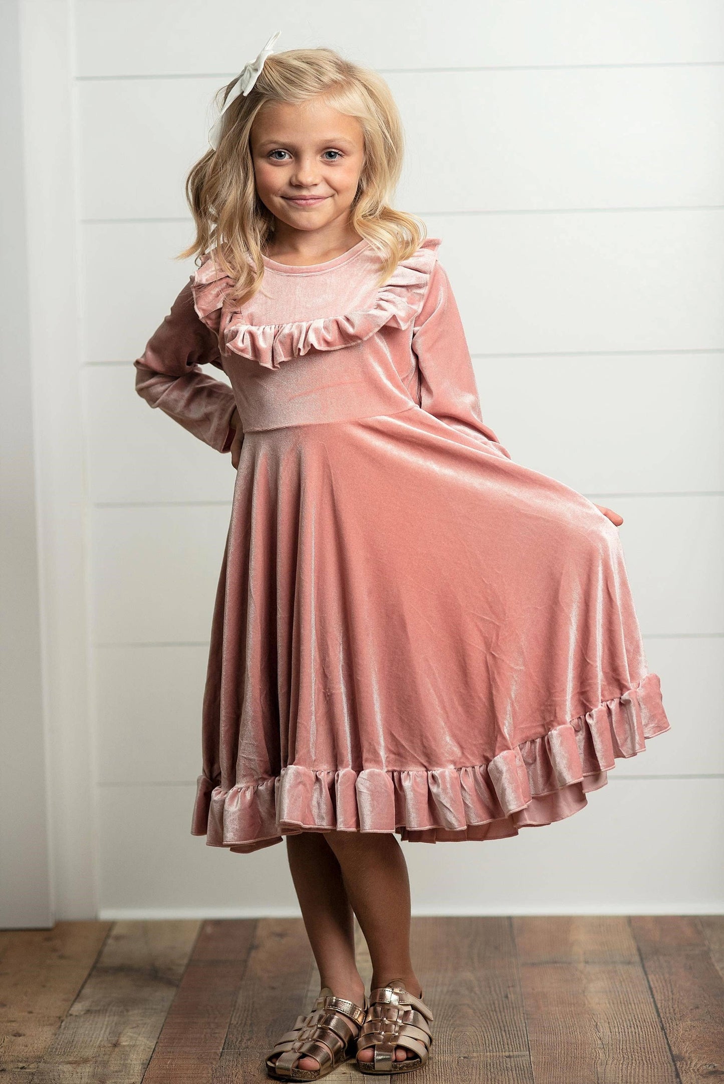 Pink Velvet Ruffle Holiday Dress
