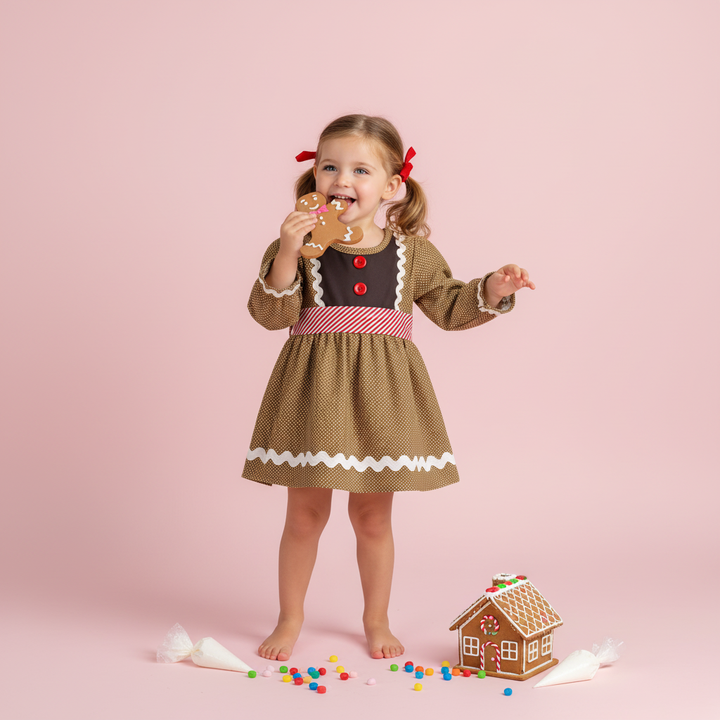 Gingerbread Polka Dot Bow Dress