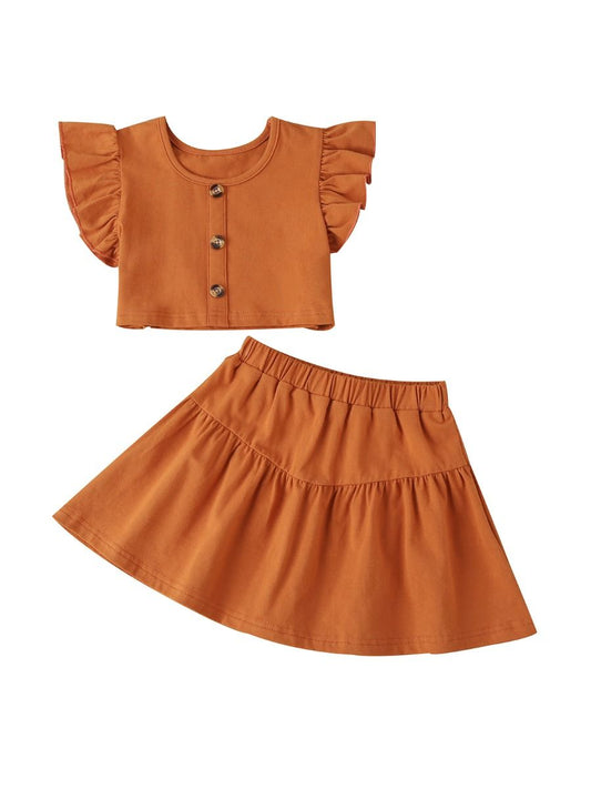 Solid Color Skirt Set with Flutter Sleeves