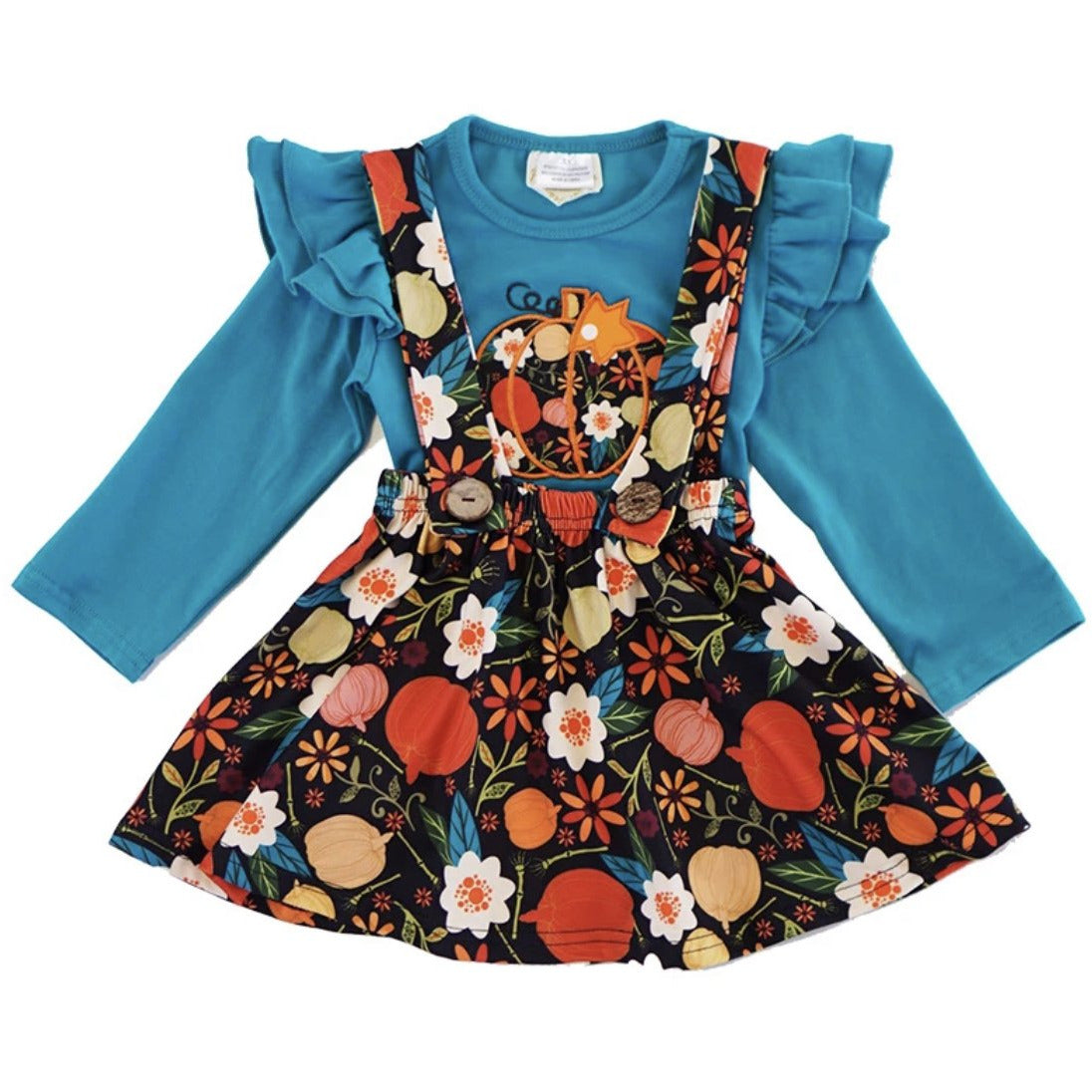 Teal Pumpkin Tunic with Floral Suspender Skirt 2 PC Set