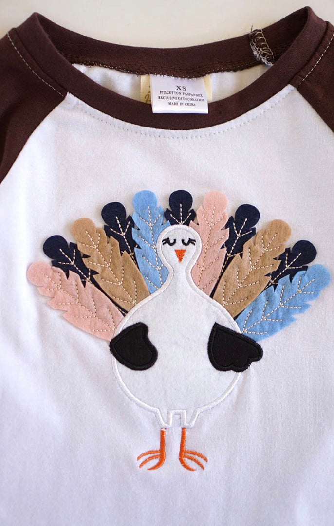 Turkey Applique Brown Raglan Shirt