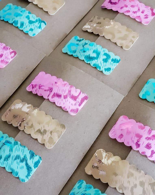 Rectangle Scallop Snap Clip 3pak-Leopard Holos