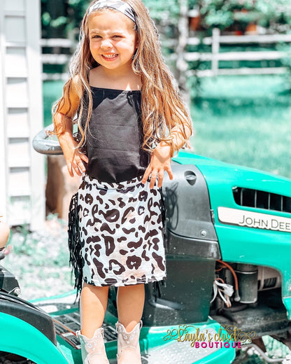Cheetah Fringe Skirt Set