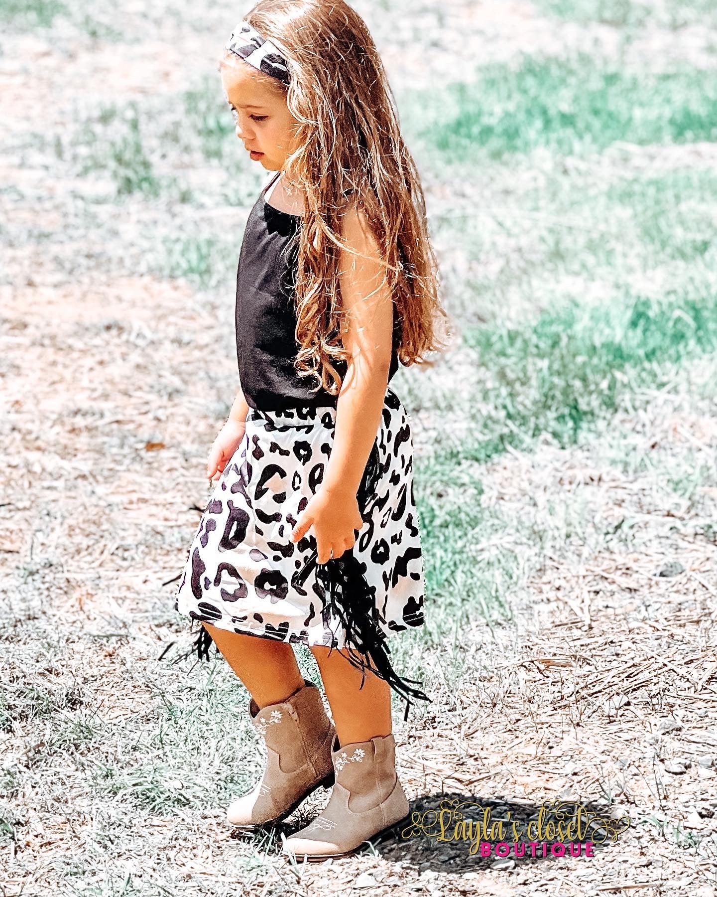 Cheetah Fringe Skirt Set