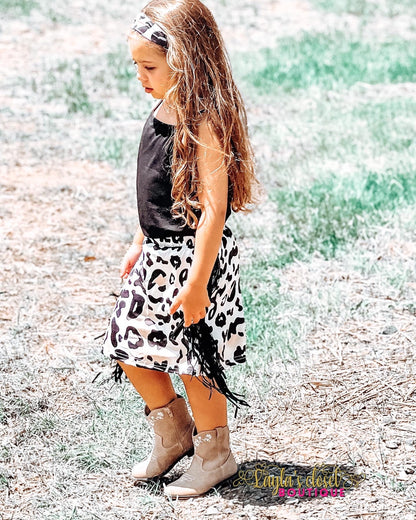 Cheetah Fringe Skirt Set