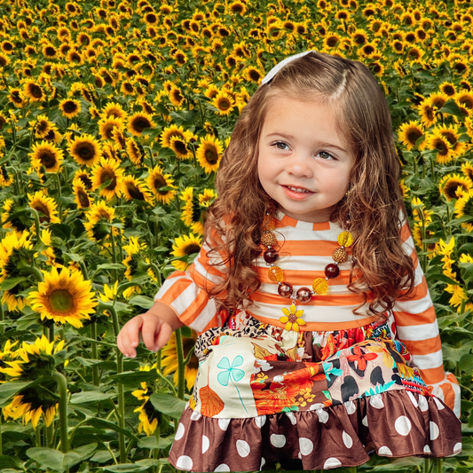Orange Stripe Sunflower Twirl Dress