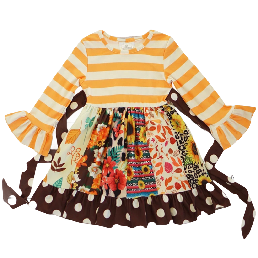 Orange Stripe Sunflower Twirl Dress