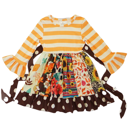 Orange Stripe Sunflower Twirl Dress