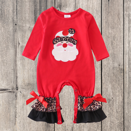 Santa Applique Leopard Romper