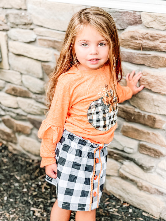 Orange Pumpkin Plaid Skirt Set