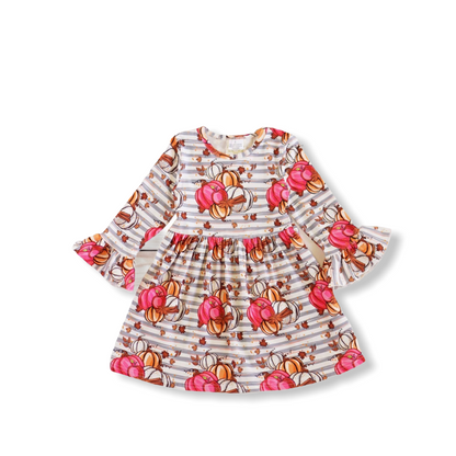 Pink/Orange Bell Sleeve Pumpkin  Dress