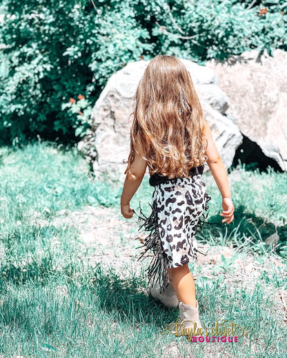 Cheetah Fringe Skirt Set